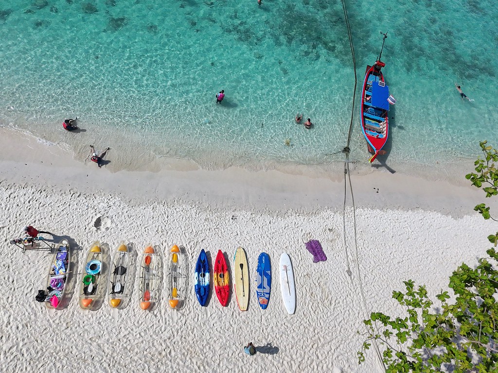 Johny Vino drone nature photograph of tropical beach paddleboards