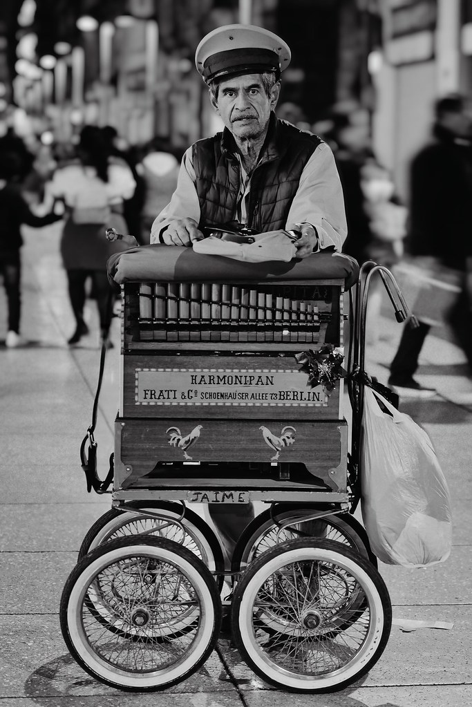 Johny Vino black and white street portrait photograph of a musician
