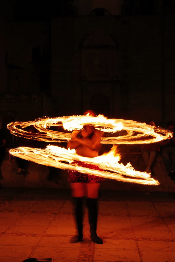 Johny Vino night portrait photograph of a fire dancer performance