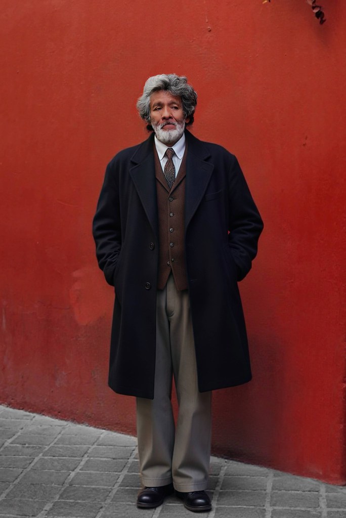 Johny Vino street portrait photograph of a gentleman against a red wall