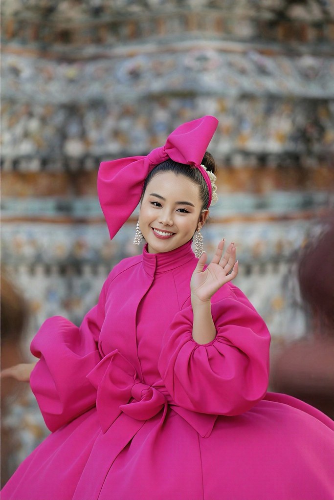 Johny Vino fashion portrait photograph of a bright pink dress
